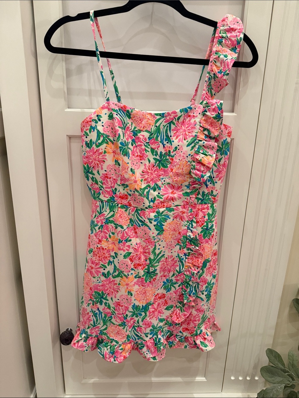 Lilly Pulitzer Pink Floral Ruffle One-Shoulder Dress